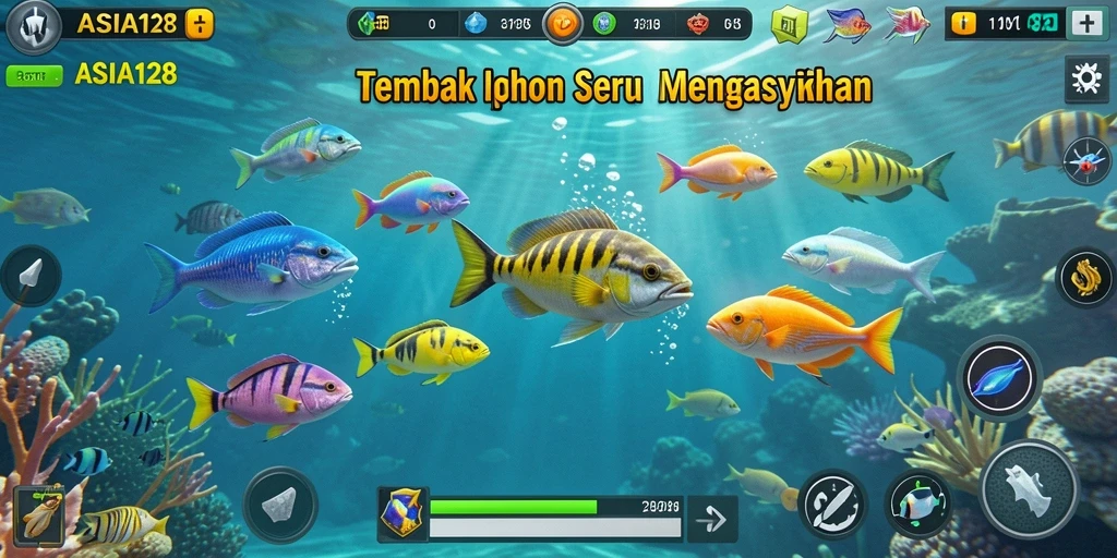 Screenshot gameplay ASIA128 menampilkan aksi seru saat menembak ikan.