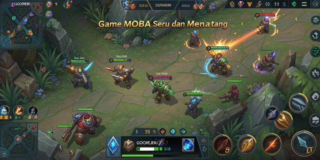 Screenshot gameplay GOGOREJEKI menampilkan aksi seru dalam pertempuran MOBA.