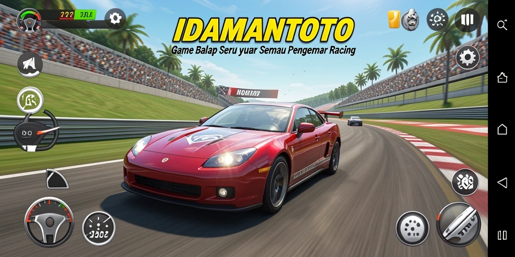 Screenshot gameplay IDAMANTOTO menampilkan aksi balap yang mendebarkan.